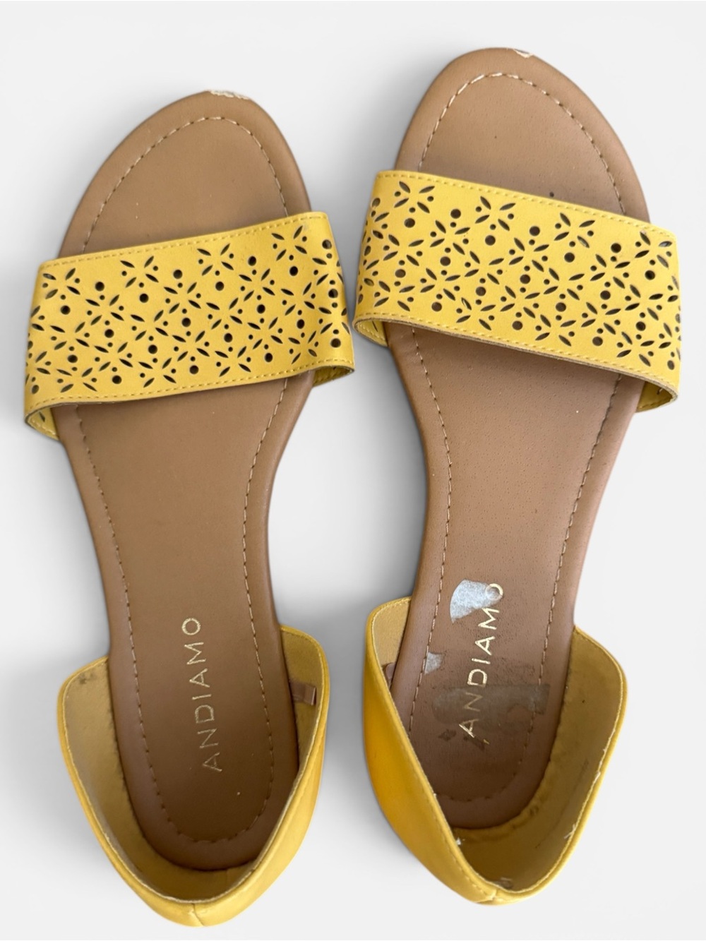 Andiamo Yellow Laser-Cut Slide Sandals